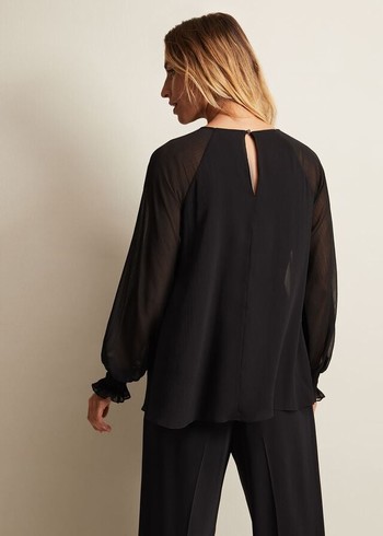 Phase Eight Aria Chiffon Double Layer Shirts Black Australia | EW9524387